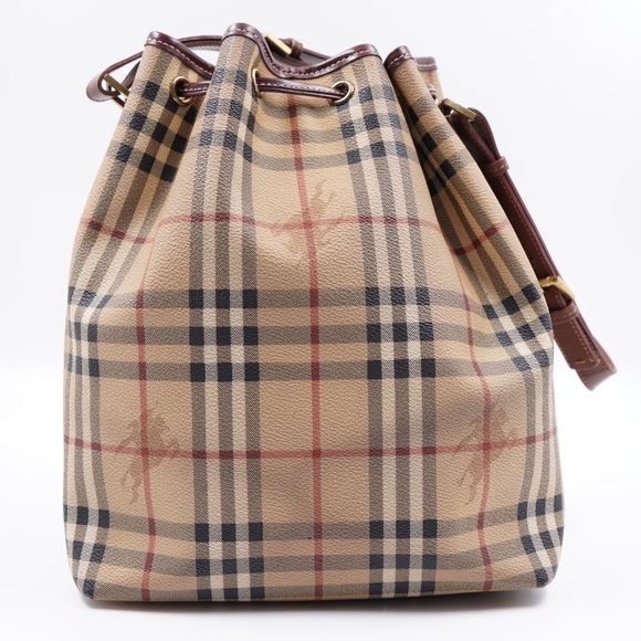 U15❤️ BURBERRY Haymarket Check Drawstring Bucket Bag - Picture 3 of 14